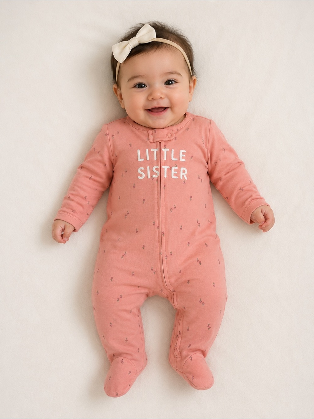 Cat & Jack Little Sister Pink Baby One-Piece Footed Sleeper NWT size 6 months